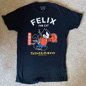 Felix the Cat Japanese Style Black Graphic T-shirt